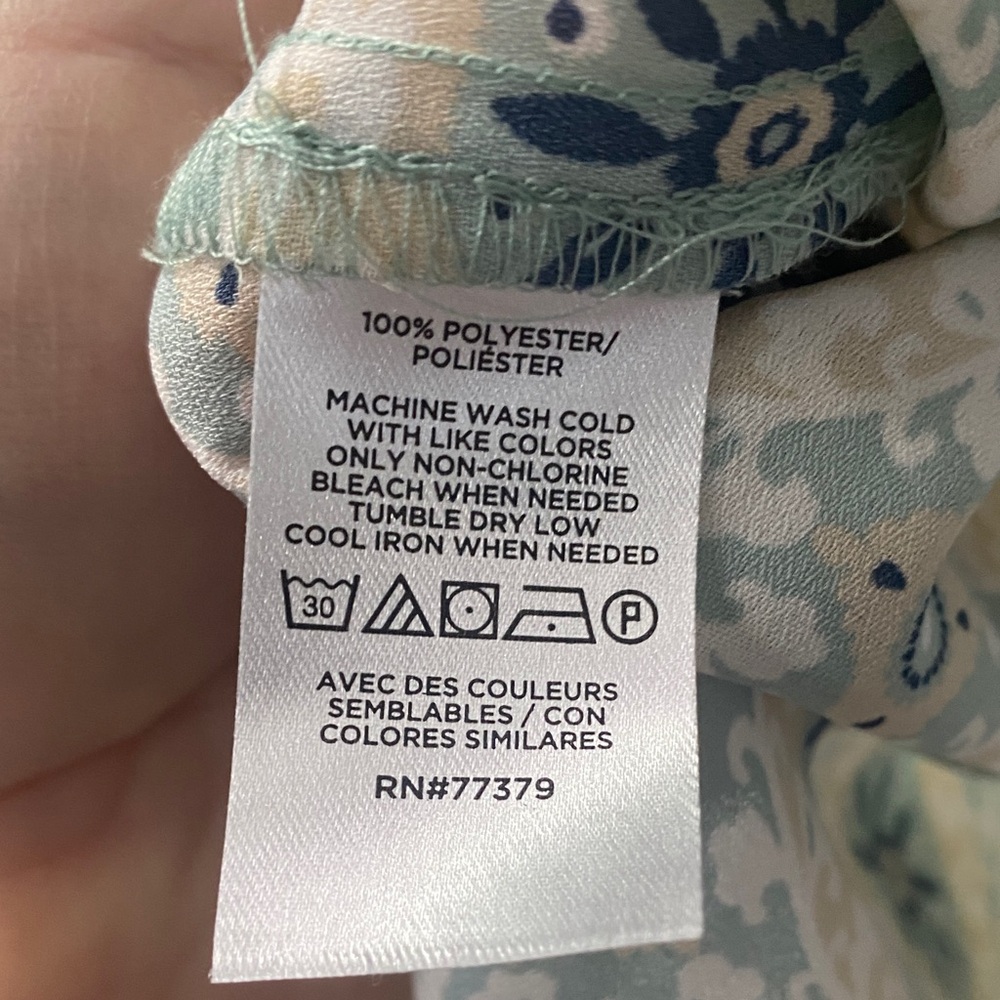 Ann Taylor Factory Cream Blouse with Blue Medallion Print - Picture 3 of 4